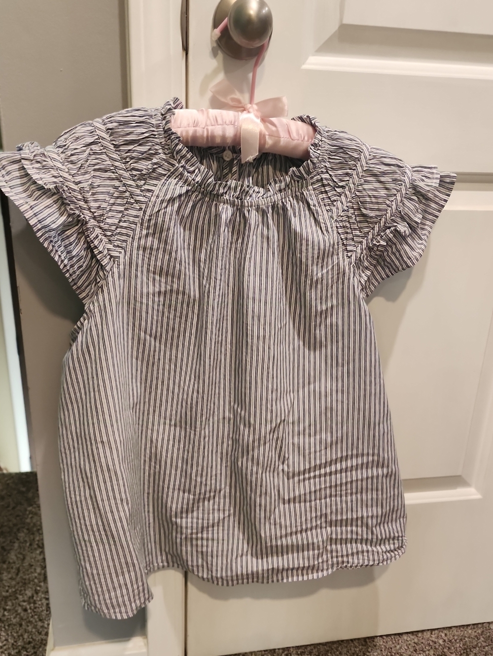 J. Crew Navy & White Striped Short Sleeve Blouse